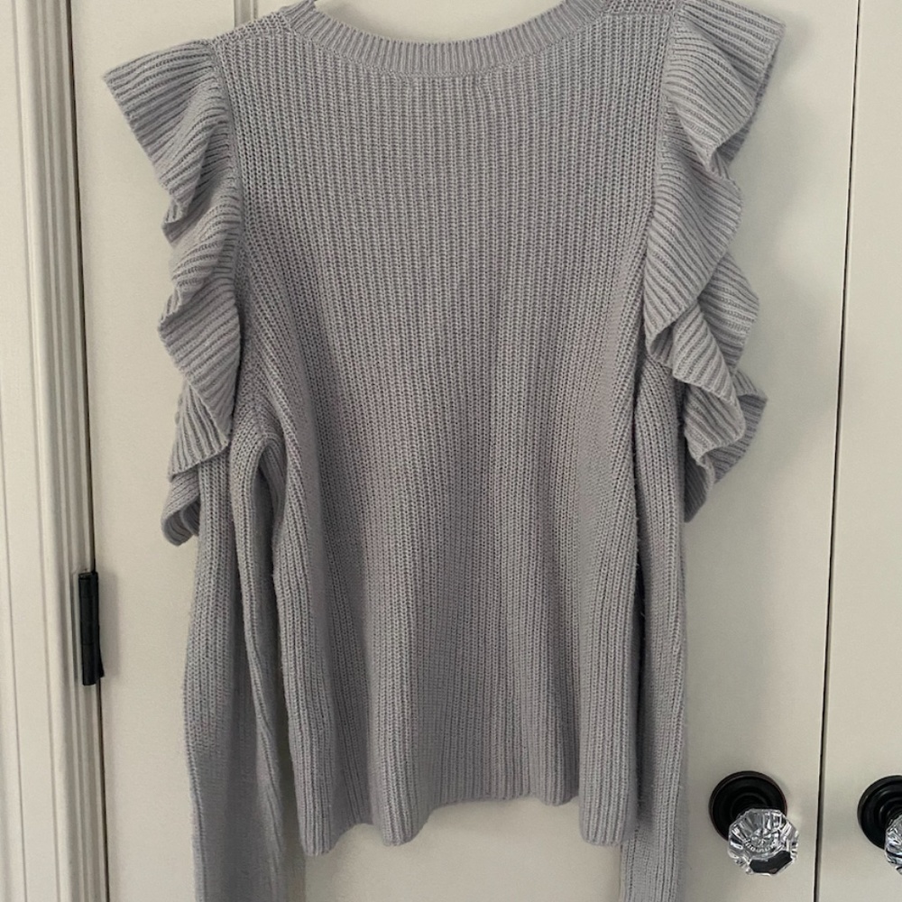 BP Grey Ruffle Cold Shoulder Sweater - Picture 2 of 4
